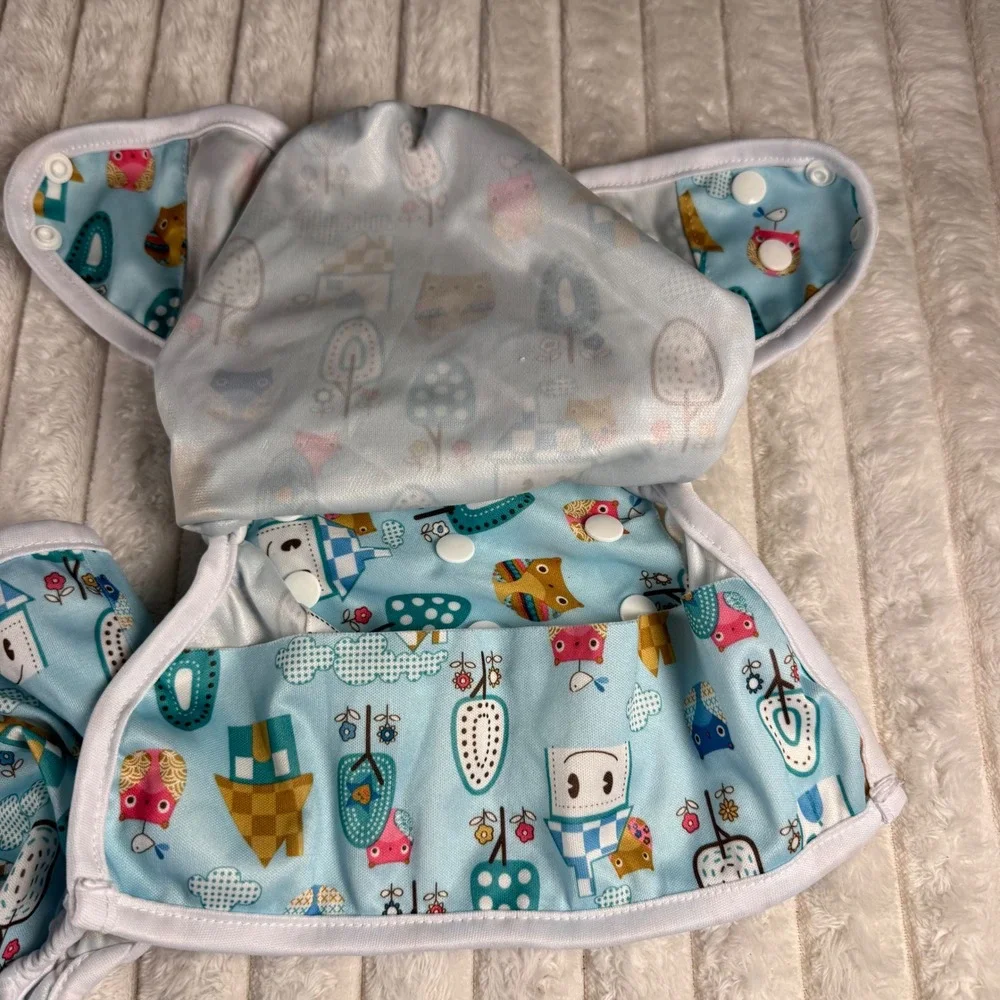 Fox Kit Diapers Set of 4 Adjustable Pocket Diaper Covers Blue Owl Print